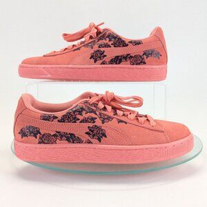 Puma Womens Size 6 Suede TOL Shell Pink Graphic Floral Shoes Sneakers